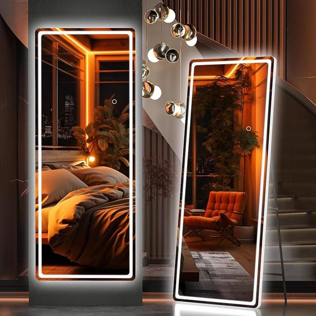Hasipu Full Length Mirror with Lights, 56" x 20" Lighted Floor Standing LED Mirror Full Length, Full Body Mirror w/Dimming & 3 Color Lighting White