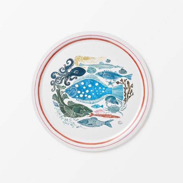 Charlotte Lynggaard, Tray Nordic Fish Ø49 cm, Birch Veneer, Nordic Fish, Round, Multi