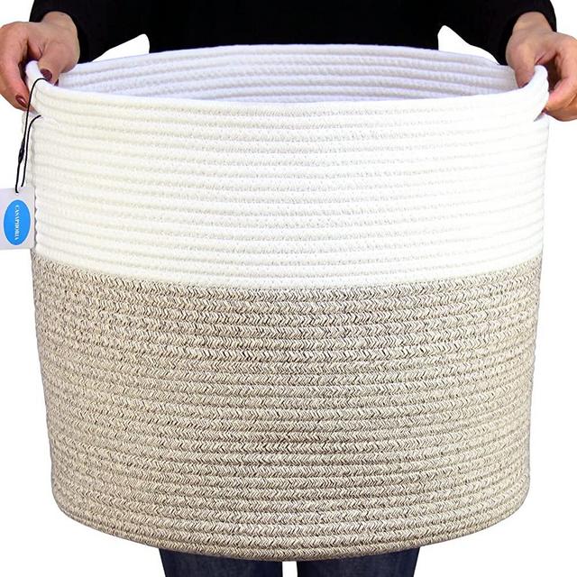 Casaphoria Large Cotton Rope Basket 15.8"x15.8"x13.8"- Laundry Basket Woven Blanket Basket （Pack of 1）
