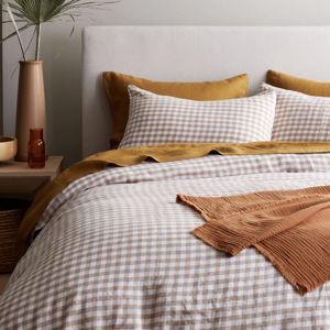 European Linen Gingham Duvet Cover Set in Cafe