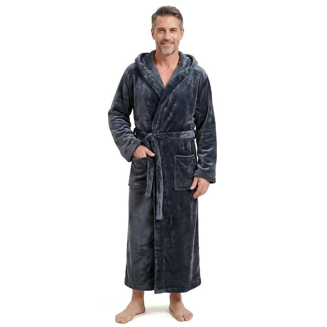 FG FEAYIGUDIM Cozy Plush Fleece Robe for Men, Big and Tall Hooded Long Robe, Warm Loungewear, Shawl Collar Pocketed Bathrobe