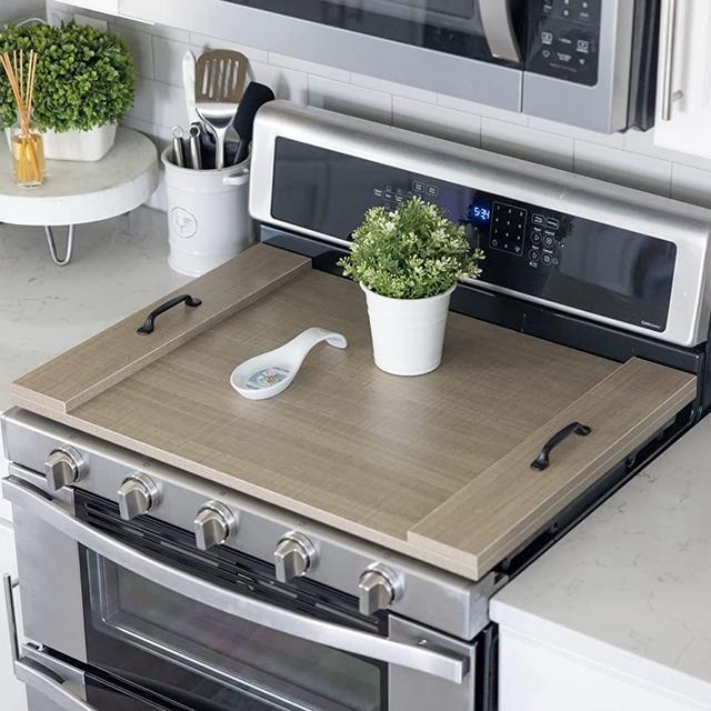 RELODECOR Noodle Board Stove Covers, Laminate Wood Farmhouse Stove Top Cover with Handles (Smokey Oak), Sink Cover for Counter Space, Stovetop Covers for Electric Stove, RV Oven, Induction Stove