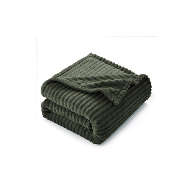 Nestl Olive Green Throw Blanket for Couch, Lightweight Cut Plush Cozy Blanket, Fuzzy Warm Fleece Throw Blanket