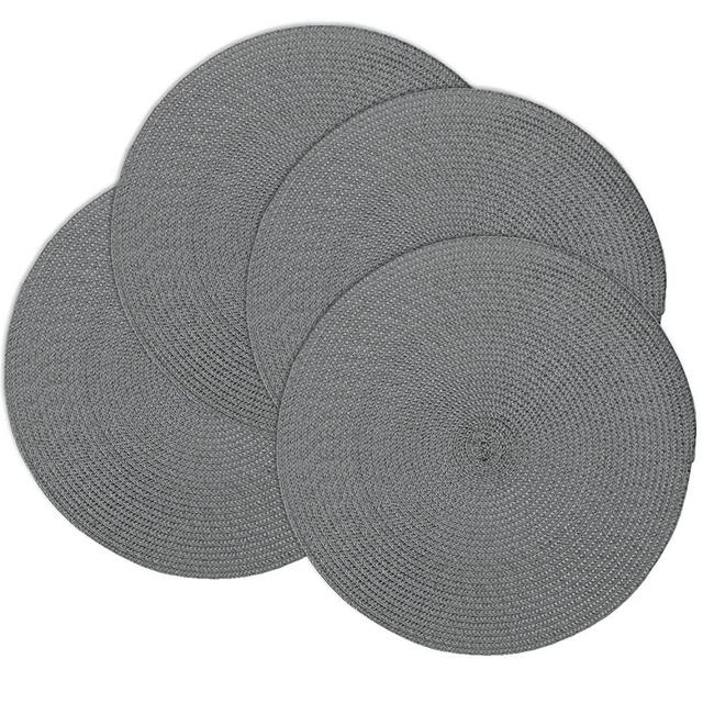 Doupoo Round Place Mats for Kitchen Table,Vinyl Woven Placemats Heat Resistant Table mats (4, Dark Grey Set of 4)