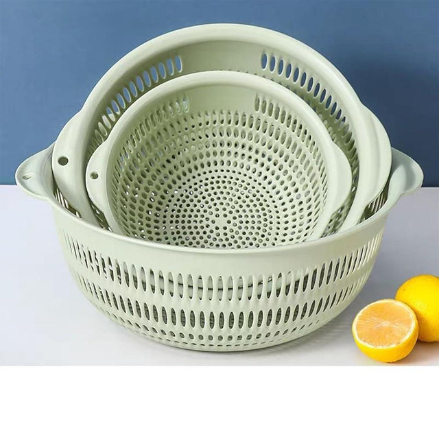 LITAITAI 3 pcs Plastic Wash Basket Round Perforated Colander Wash Vegetables and Fruits Drain Cooked Pasta Kitchen Essentials Food Strainer Basket Strainer Kitchen Blue Yellow green red (3PCS-Green)