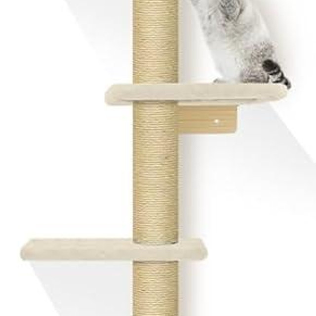 PAWSCRAT Wall-Mounted Cat Tree, 5 Tier Floor to Ceiling Cats Tower, 80 Inch Wall-Mounted Cat Scratching Post, Space Saving Cat Furniture and Easliy Climb for All Cats, Beige