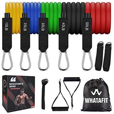 Whatafit Resistance Bands Set (11pcs), Exercise Bands with Door Anchor, Handles, Waterproof Carry Bag, Legs Ankle Straps for Resistance Training, Physical Therapy, Home Workouts