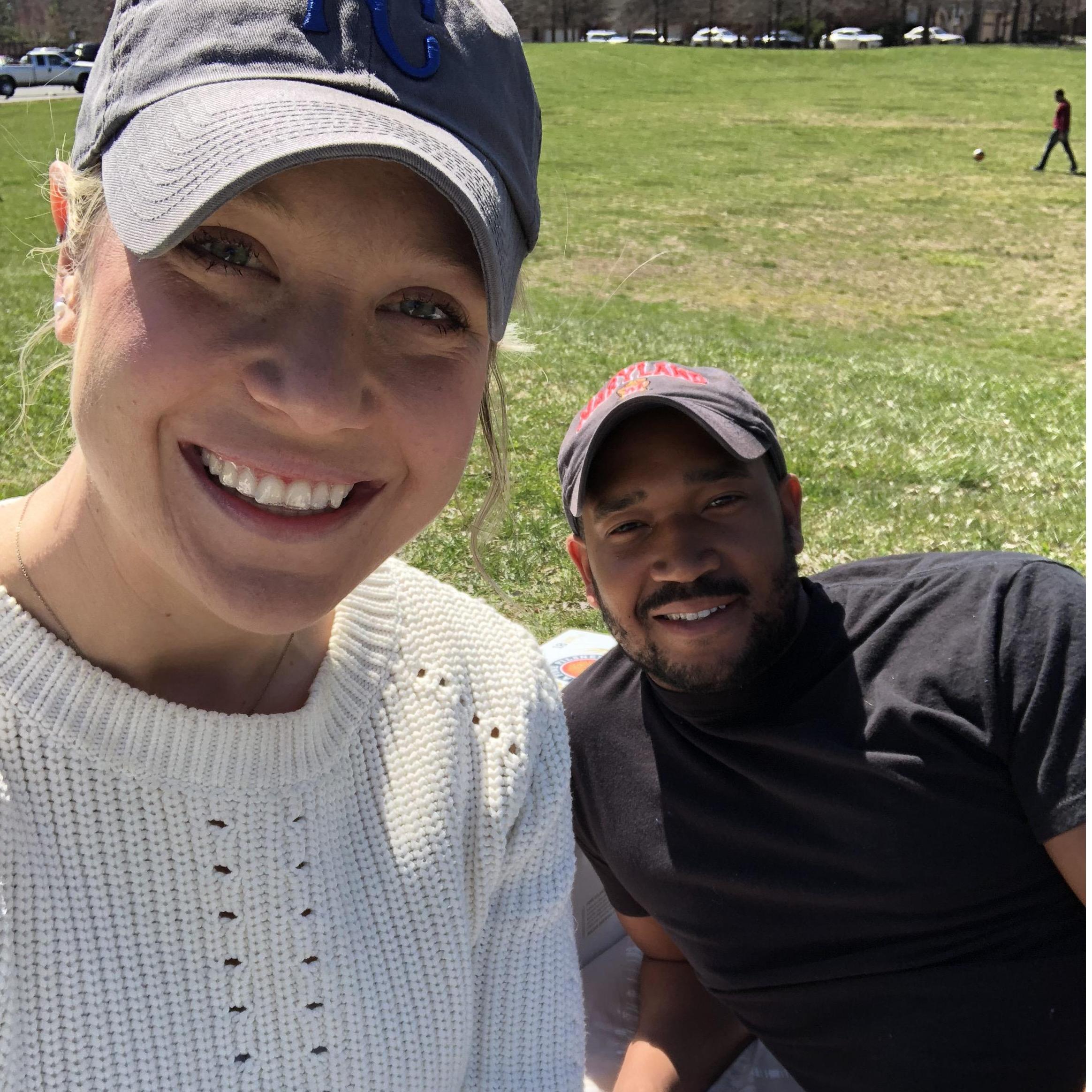 We love our picnics! This was on a visit to Alexandria, VA, while doing long distance for a year.