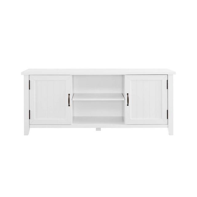 58" Modern Farmhouse Grooved Door TV Stand Solid White - Saracina Home
