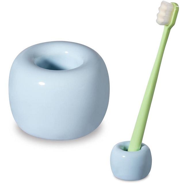 Urbanstrive Sleek Mini Ceramics Toothbrush Holder Stand for Bathroom Vanity Countertops (Light Blue 1-Pack)