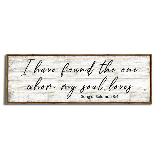 I Have Found the One Whom My Soul Loves - Song of Soloman 3:4 - Framed Canvas Wall Art for Bedroom - Religious Christian Bible Verse Catholic Scripture - 13.5x40" Above Bed - Master Guest Room Decor