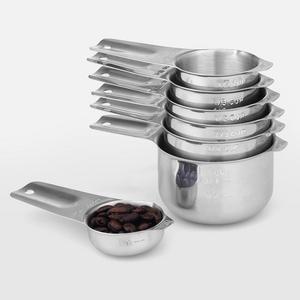 Measuring Cups Set of 7 with 1/8 Cup Coffee Scoop, 1Easylife Stainless Steel Metal Measuring Cup, 7 Piece Stackable Set with Spout