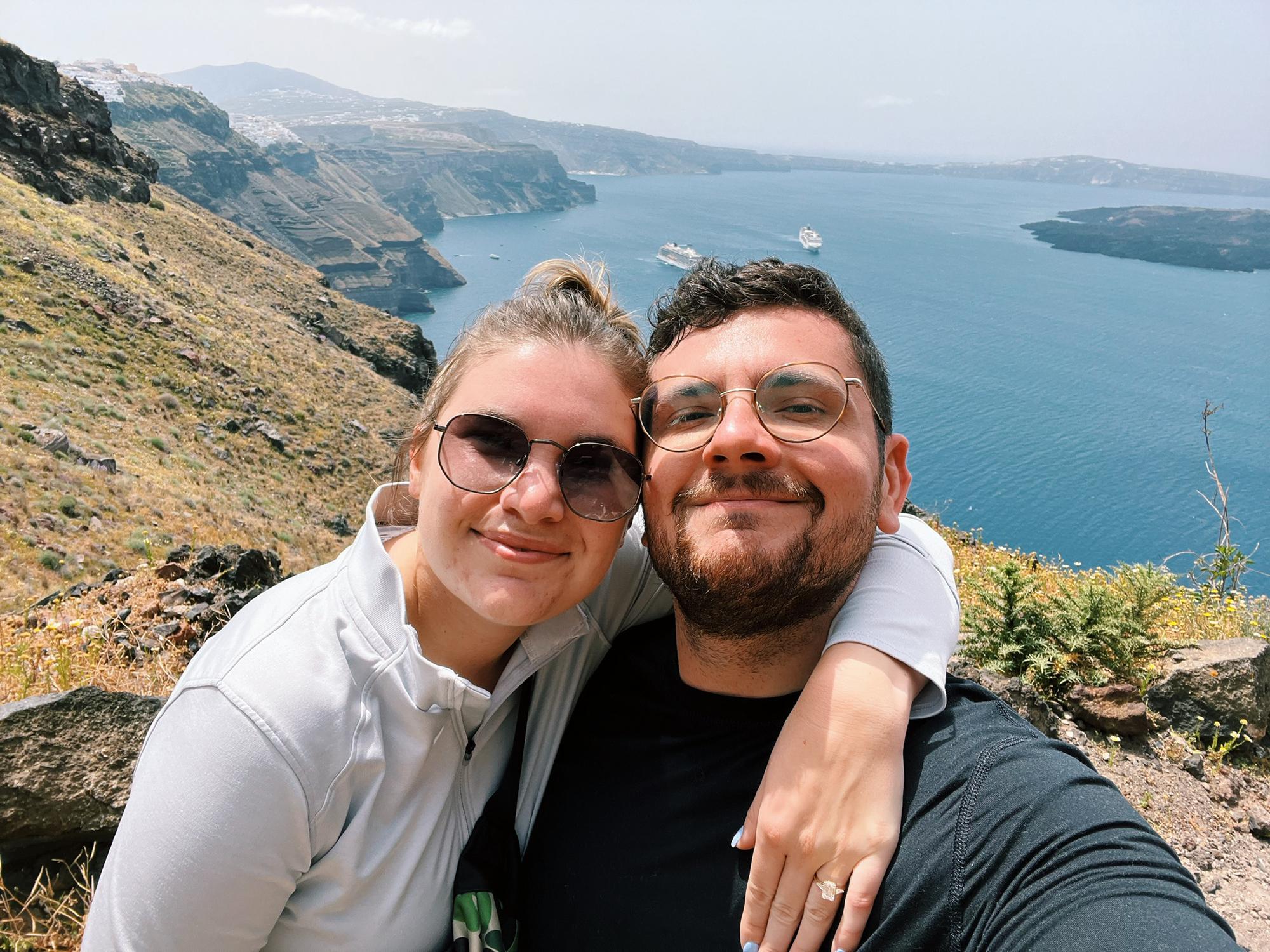 The day after we got engaged we got to spend the day hiking Skaros Rock and down the coast of Santorini.