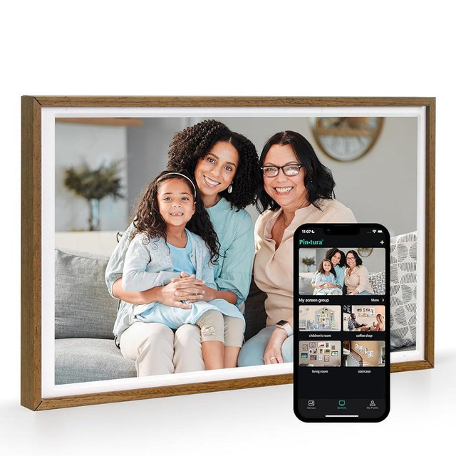 10.1" WiFi Wood Texture Digital Picture Frame - Smart Digital Photo Frame HD IPS 1280x800p Screen, 64GB+8GB Free Cloud Storage, Auto-Rotate Wall/Desk, Wedding, Share Photos Instantly via App