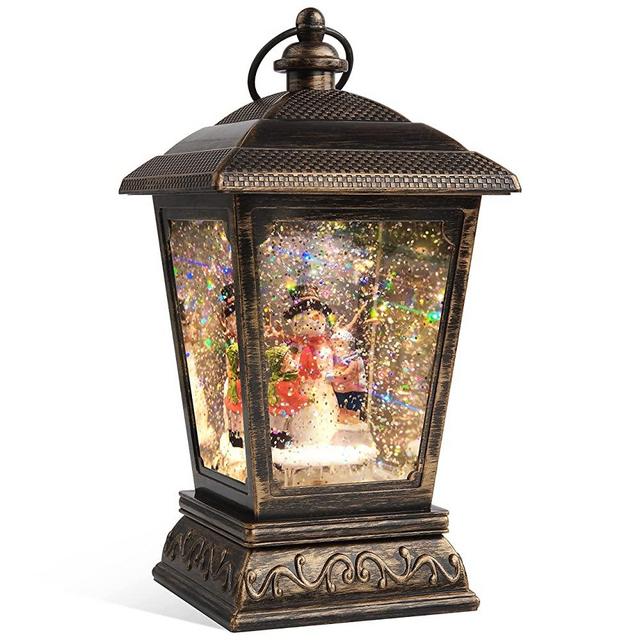 AMAGARM Christmas Snow Globe Lantern with Swirling Glitter Water, Retro Snowman Family Xmas Hanging Lantern for Christmas Home Decoration, Holidays Decor, Tabletop Decorative and Gift (Retro-Snowman)
