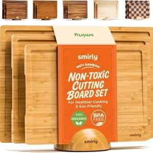 SMIRLY Wooden Cutting Boards For Kitchen Meal Prep & Serving - Bamboo Cutting Board Set with Holder, Charcuterie & Chopping Board, Wood Cutting Board Set, Kitchen Gadgets