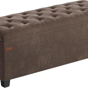 SONGMICS Velvet Storage Ottoman Bench, Foot Rest with Legs, 15.7 x 43 x 15.7 Inches, End of Bed Bench, Storage Chest, Load up to 660 lb, for Living Room, Bedroom, Entryway, Walnut Brown ULSF089K01