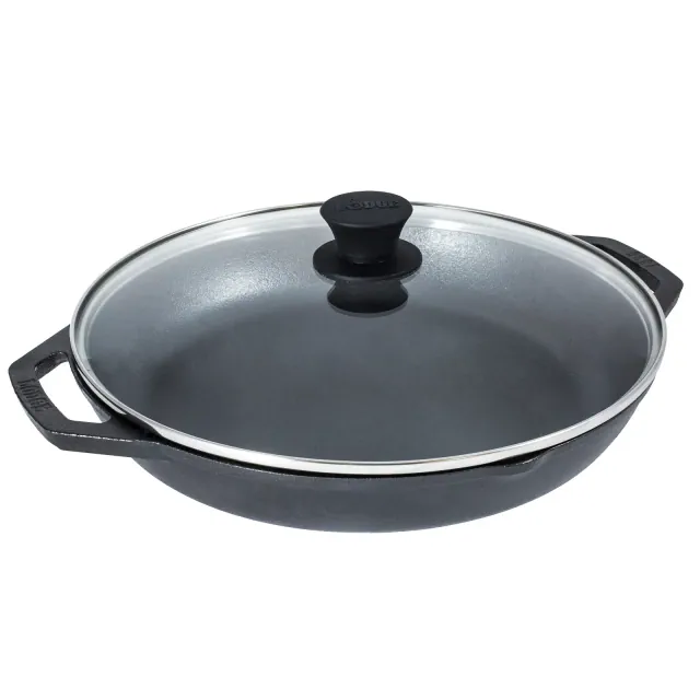 Lodge 12 Inch Cast Iron Everyday Pan - Chef Collection - Use on Oven, Stove, Grill, or Fire - Easy to Clean - Cast Iron Pan with Lid-Durable Cookware