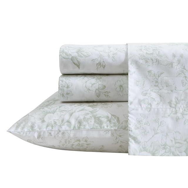 Laura Ashley - Queen Sheets, Cotton Percale Bedding Set, Lightweight & Breathable Home Decor (Toile Delight Green, Queen)