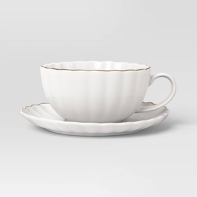 13.1 fl oz Stoneware Tea Cup with Saucer Gold Rim - Threshold™