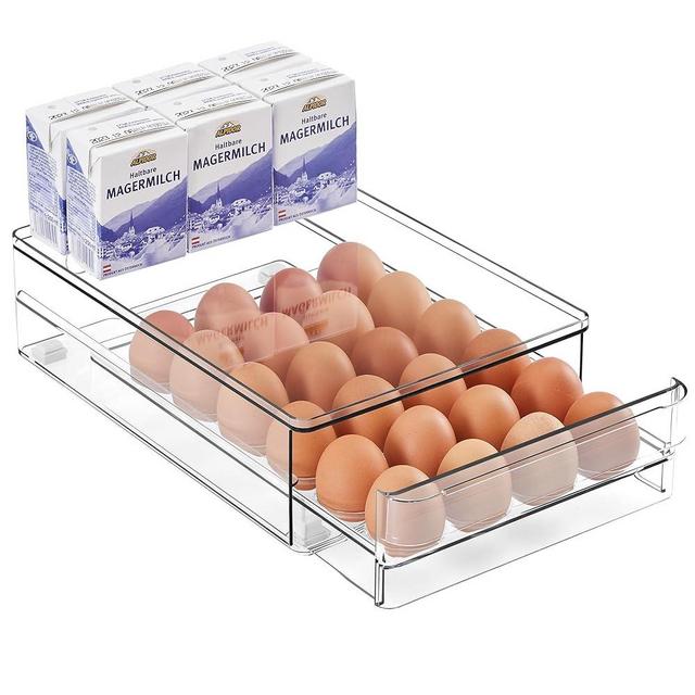 vacane 24 Count Egg Holder for Fridge, Stackable Egg Storage Container for Refrigerator Organizer Bins Clear Egg Drawer Egg Organizer, Egg Tray-Refrigerator Organizing