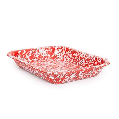 Enamelware Open Roaster, 10.5 x 8 inches, Red/White Splatter (Single)