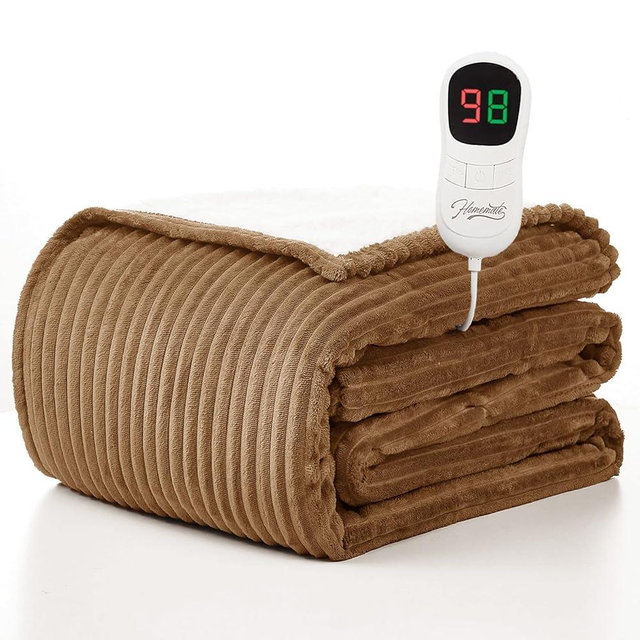 Homemate Electric Heated Blanket Twin Size - 62"x84" Heating Blanket Twin Size 1/2/4/6/8 Hours Auto-Off 10 Heat Level Over-Heat Protection Soft Flannel Sherpa ETL Certification