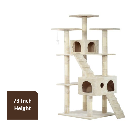 Bestpet 73-in Cat Tree & Condo Scratching Post Tower, Beige