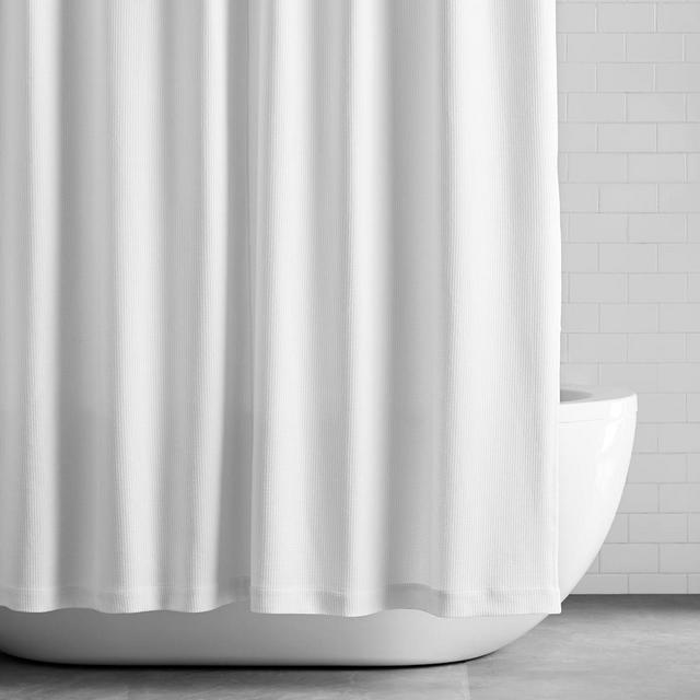 Organic Mini Waffle-Weave Shower Curtain and Liner, White