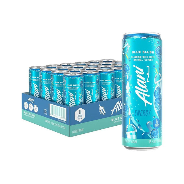 Alani Nu Blue Slush Sugar Free, Low Calorie Energy Drinks | 200mg Caffeine | Pre Workout Performance with Antioxidants | Biotin B Vitamins | Zero Sugar | 15 Calories or Less | 12 Fl Oz Cans (24 Pack)