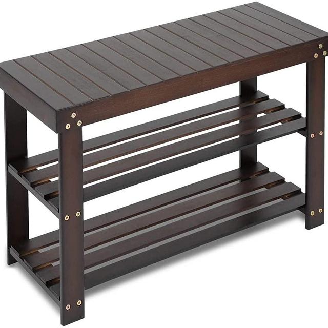 Bamboo Shoe Rack Bench, 3-Tier Sturdy Shoe Organizer, Storage Shoe Shelf, Holds up to 220 LBS for Entryway Bedroom Living Room Balcony by Pipishell