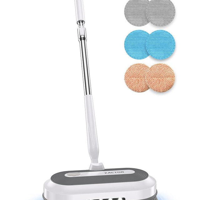 Cordless Electric Spin Mop, Electric Floor Cleaner with Water Sprayer & LED Headlight, 50mins Working Time, 290ml Water Tank, Adjustable Tube, Self-Propelled Multi-Surfaces Floor Mop for Home Cleaning