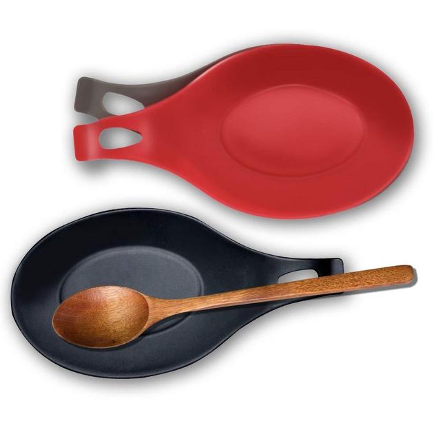 Spoon Rest, 3PCS Spoon Holder for Kitchen Stove Top, Black Red Grey,Large Silicone patula Ladle Holder