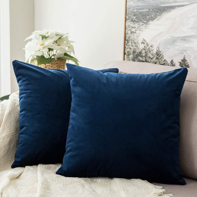 MIULEE Pack of 2 Velvet Pillow Covers Decorative Square Pillowcase Soft Soild Dark Blue Cushion Case for Sofa Bedroom Car 22 x 22 Inch 55 x 55 cm