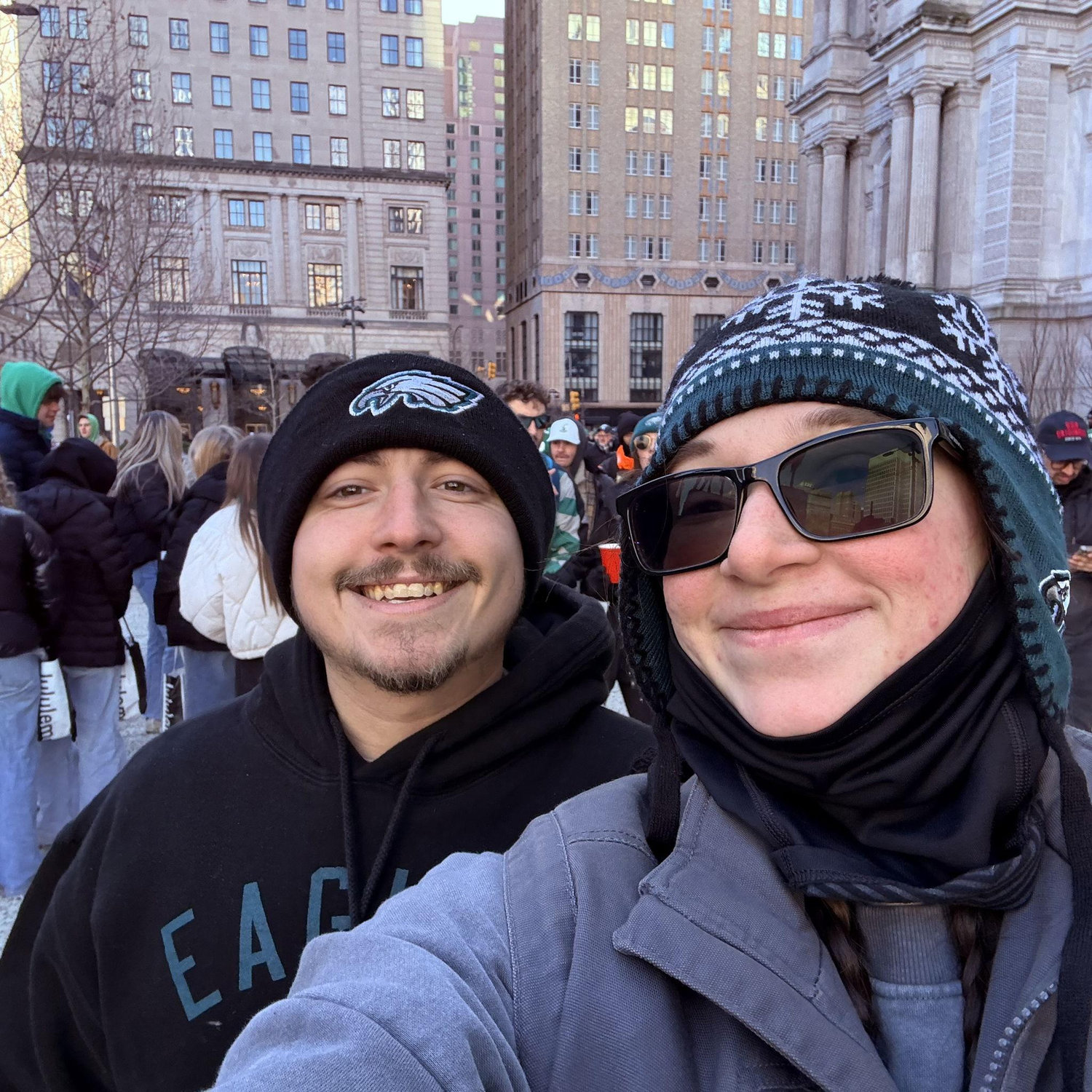 Ashley and Anthony in Philly for the Eagles superbowl parade.