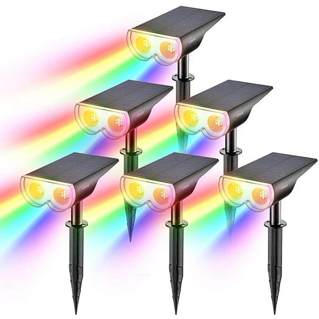 Linkind Solar Spotlights Outdoor Garden Lights, 16 LEDs Color Changing RGBW Solar Powered Landscape Spot Lights, IP67 Waterproof Multicoloured Security Light for Pathway, Patio, Gate, Fence, 6 Pack