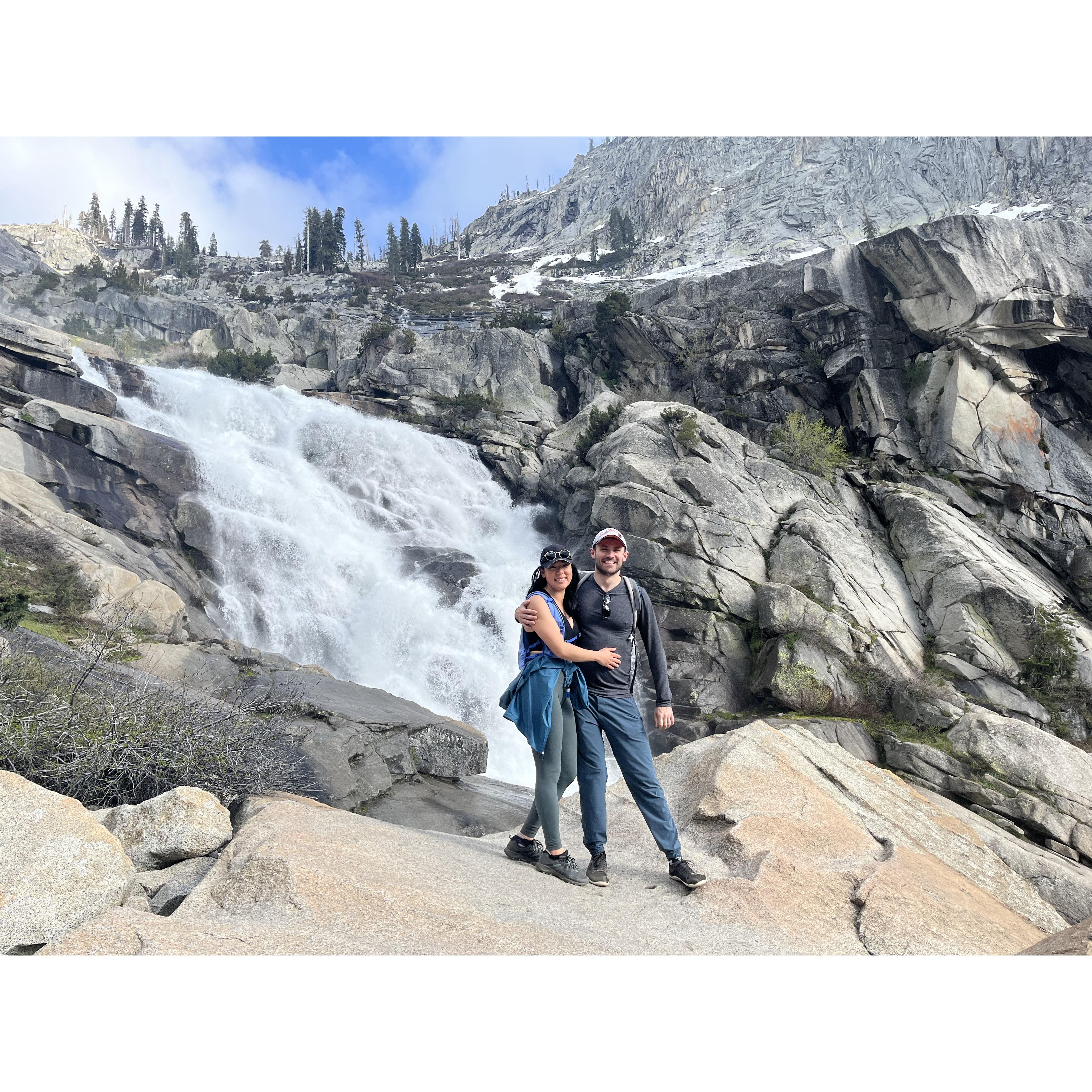 After a strenuous hike, in front of the Tokopah falls in Sequoia National Park. (Memorial weekend 2023)