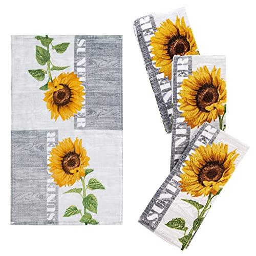 Kitchen Designers Set of 4 Decorative Soft and Absorbent Cotton Dish Towels, 15" x 25", Sunflower Country
