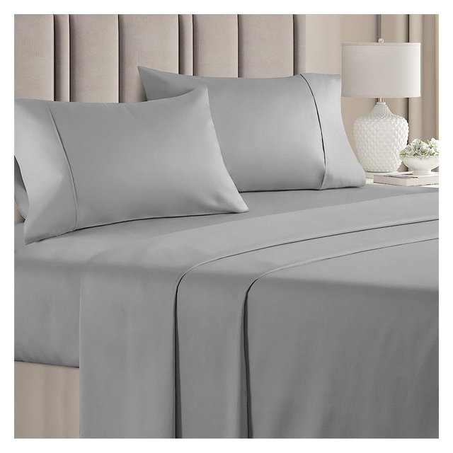 CGK Linens 4 Piece 100% Cotton 400 Thread Count Sheet Set in Light Grey, Size King