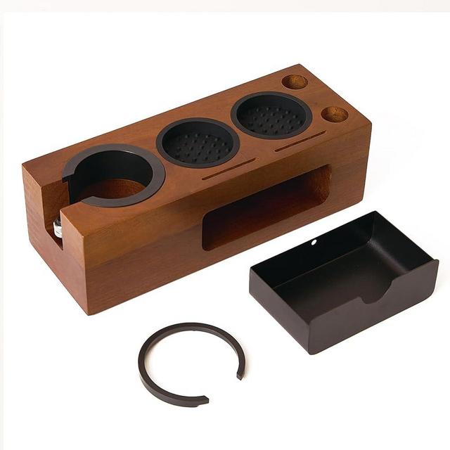 Espresso Tamping Station Tamper Box - 8in1 Espresso Knock Box And Tamp Station Coffee Organizer Box Fit for 51mm 53mm 54mm 58mm Espresso Tamper Distributor Portafilter Puck Screen Accessories Storage