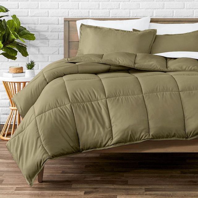 Bare Home 3-Piece Goose Down Alternative Comforter Set in Olive, Oversized Queen