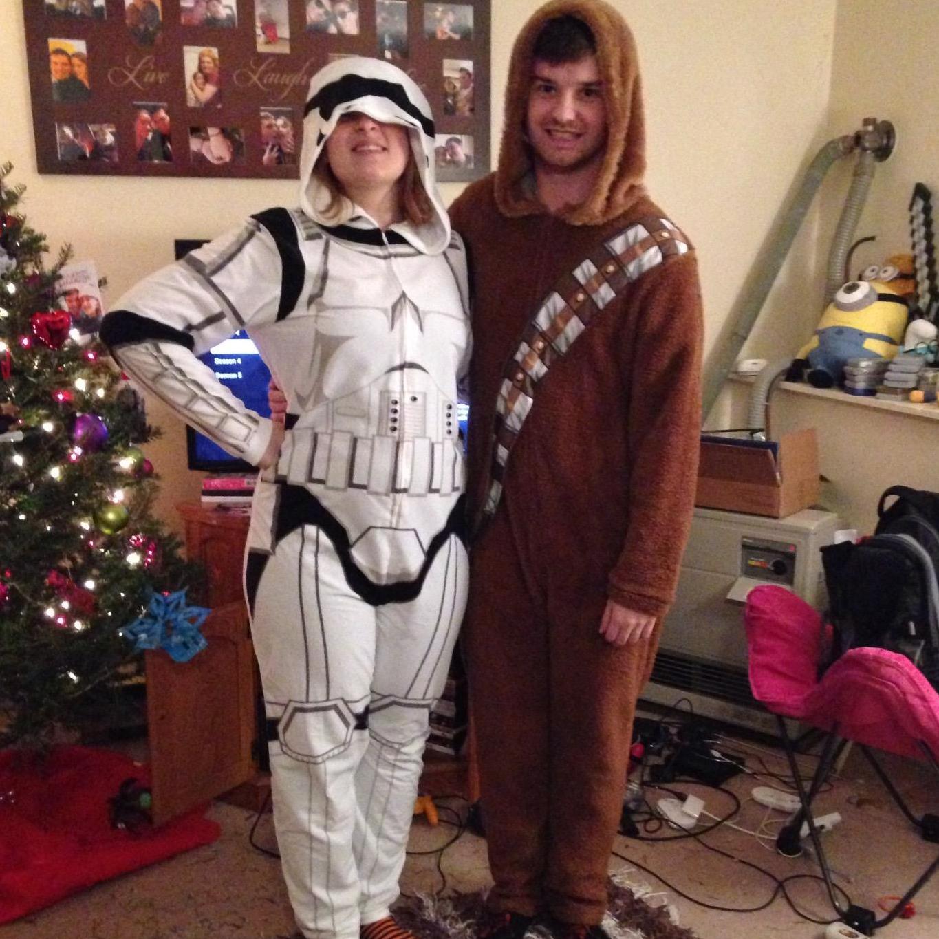 Our first apartment in Gorham, Maine featuring Star Wars onesies. We were about to go see The Force Awakens at the movie theater - yes, dressed like this. December 2015.
