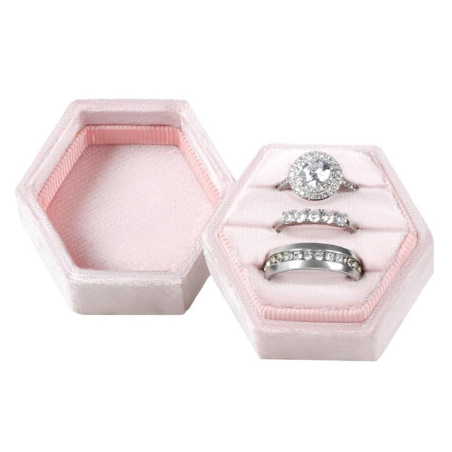 MFXIP Velvet 3 Slots Jewelry Ring Box Engagement Wedding Box Keepsake Box Bridal Photo Ring Triple Slots Hexagon