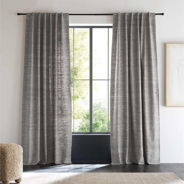 Trevino Pebble Grey Cotton Silk Blend Window Curtain Panel 52"x96"