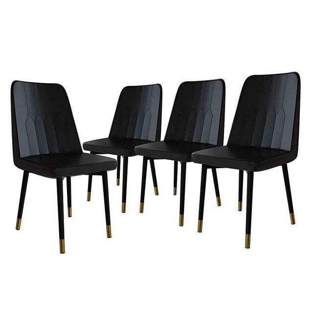 AWQM Dining Chairs Set of 4, Kitchen Chairs with PU Cushion Seat Back, Modern Living Room Side Chairs with Metal Legs, Black