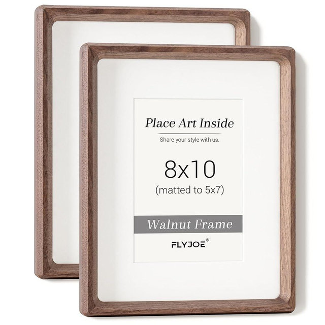 FLYJOE 8x10 Picture Frame Set of 2, USA-Sourced Walnut Wood Photo Frame with Tempered Glass, Handcrafted Rounded Corner 8 x 10 Wooden Frame Matted to 5x7 Photos, Wall or Tabletop Display