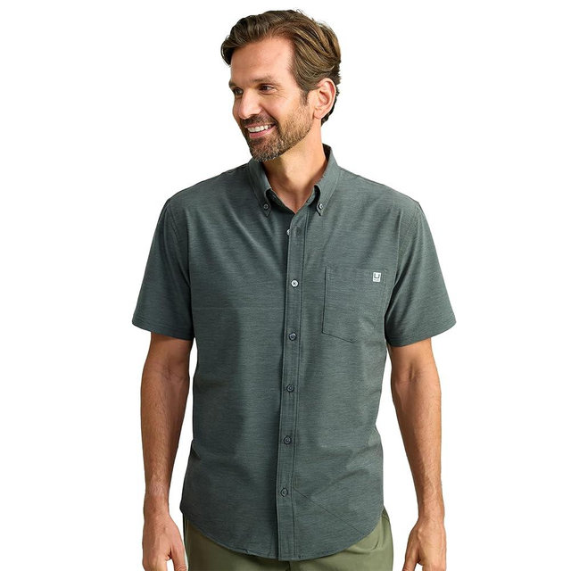 HUK Mens Kona Solid Short Sleeve Fishing Button Down Shirt for Men, Fresh Salmon, 3X-Large