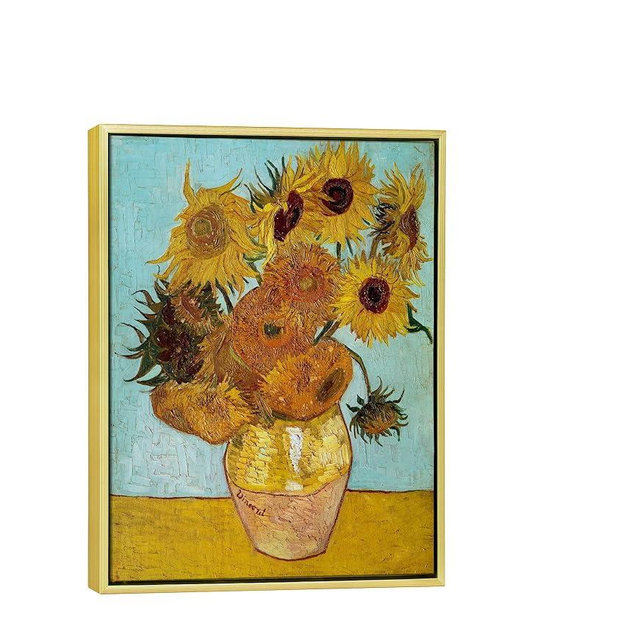 Wieco Art Framed Wall Art Canvas Prints of Sunflower by Vincent Van Gogh Paintings Reproduction Abstract Wall Decorations for Living Room Golden Frame