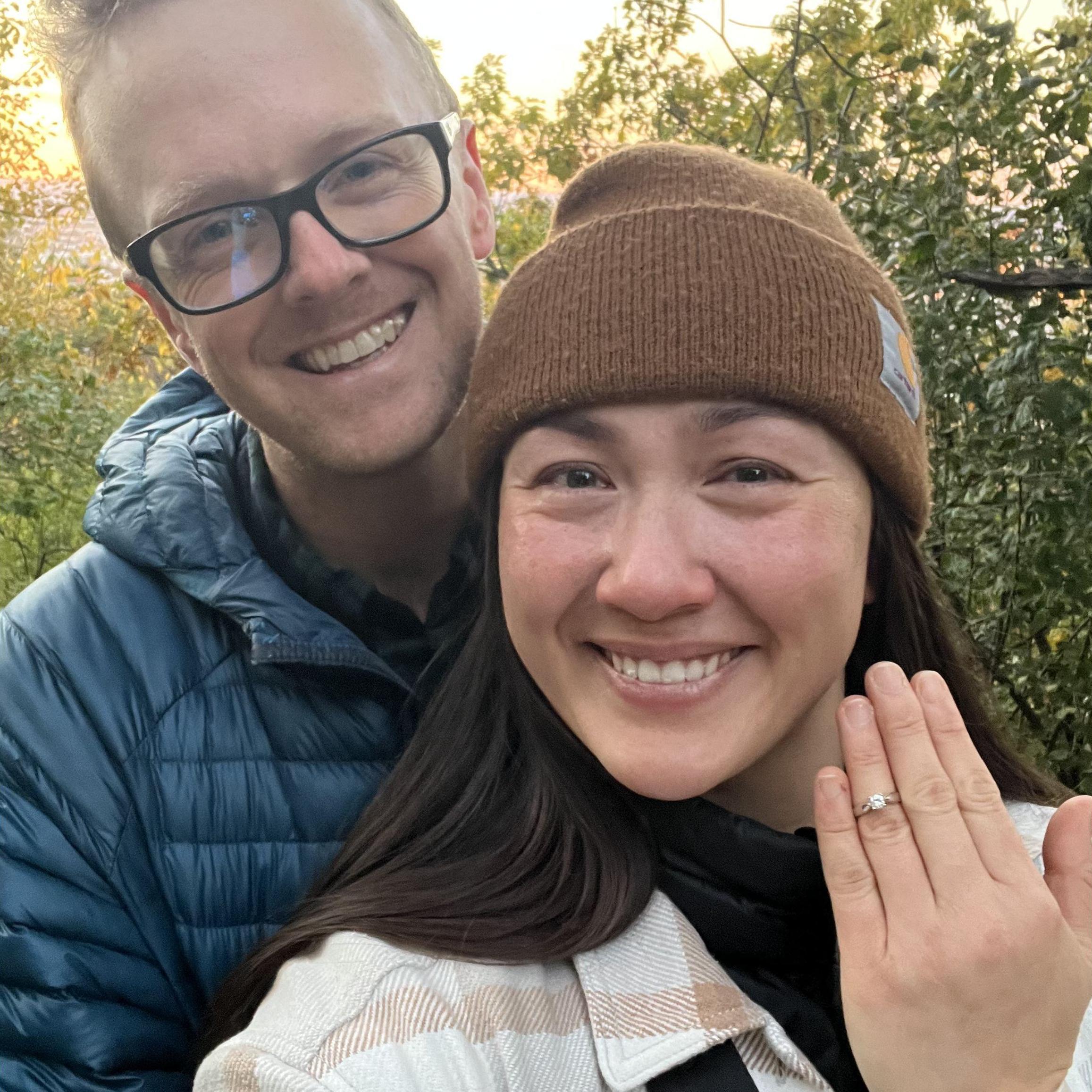 Engaged at sunset on Mont Royal in Montreal - Oct 2024
