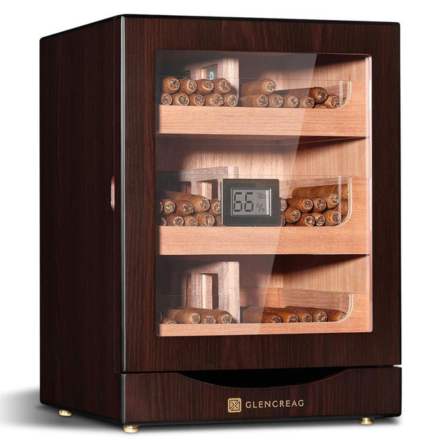 GLENCREAG MET-1031 Cigar Humidor Cabinet for 100 to 150 Cigars with Spanish Cedar Lining, Tight-Seal Magnetic Door, 3+1 Large Capacity Drawers, Gift for Cigar Lovers